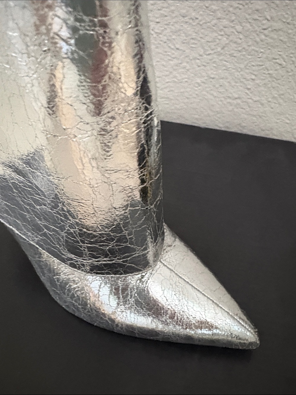 Silver Metallic Pointed-Toe Stiletto Ankle Boots - Picture 8 of 11